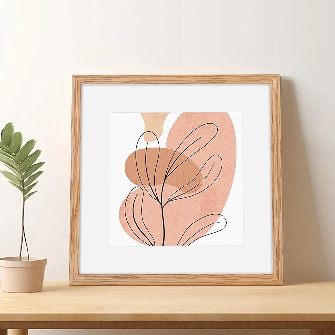 12x12 Picture Frame Set of 2, Oak Wood 12 x 12 Photo Frames for Wall, Square 12 by 12 Wood Frames with Real Glass, 12x12 Frame Matted to 8x8, 12 x 12 Wall Gallery Frame Set