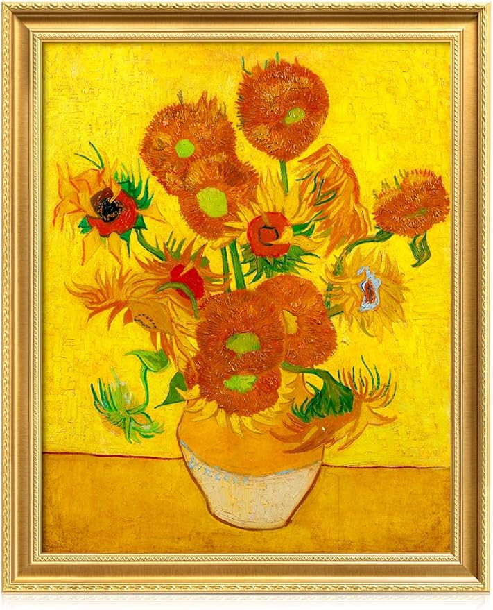 DECORARTS - Vincent van Gogh's Sunflowers. Giclee Canvas Print on Acid-Free Cotton, Ornate Gold Wood Frame with Classic Carved Details, 34.75 x 28.75 in, Ready to Hang, Made in USA