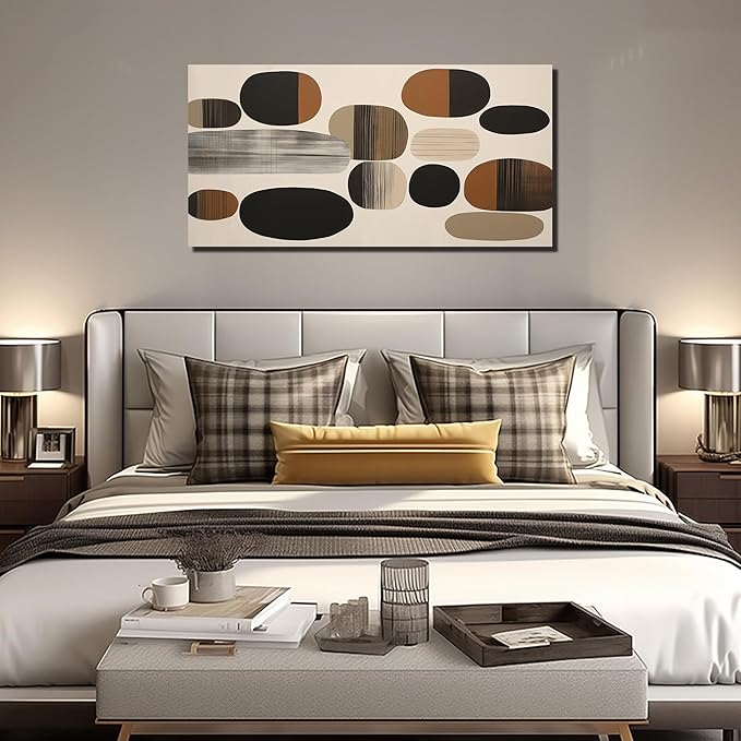 Prepeyssee Large Brown Abstract Wall Art for Living Room Geometry Black Boho Artwork for Bedroom Office Kitchen Modern Canvas Prints 24"x48"