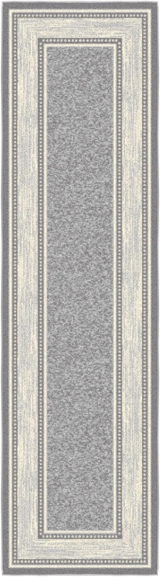 Ottomanson Hallway Runner Rug 1'10" x 7' Non Slip Border Area Rugs Easy to Clean Laundry Rug Runner Durable & Pet Friendly Floor Carpet Runners for Hallways Entryway Living Room Kitchen, Light Gray