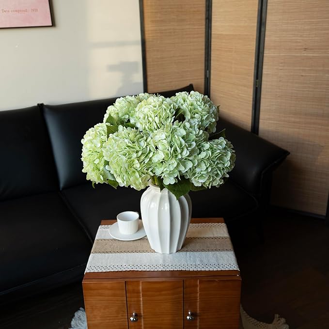3PCS 22 inch Lifelike Artificial Hydrangea Large Real Touch Flowers Artificial Flowers Dry Flowers Outdoor Wedding Christmas Office Family Party Living Room Table Decoration (Light Green)