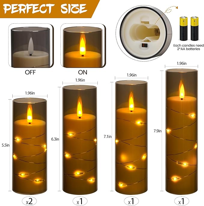 Flameless Candle Light, Battery Candle with recessed String Light, 5 flameless Candles with 11-Key Remote Control, 24-Hour Timer Function, Dancing Flame, (no Battery)