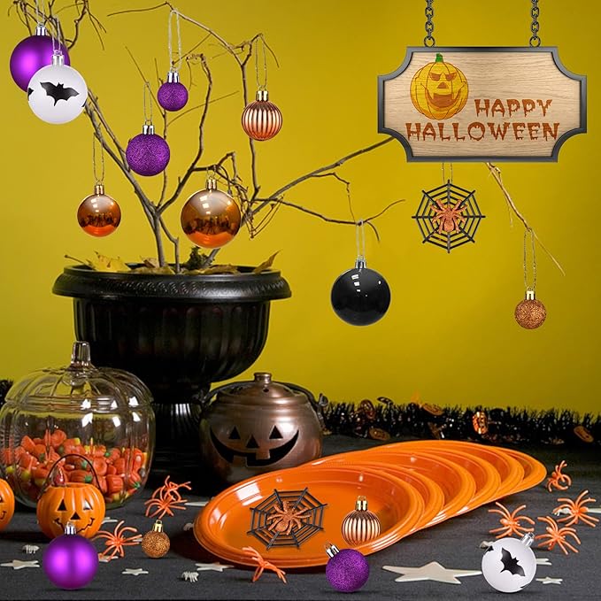 Pack of 56 Halloween Hanging Ball Ornaments, Shatterproof Balls Spider Bat Ornaments for Indoor Halloween Tree Decorations, Home Decorations (Multi)