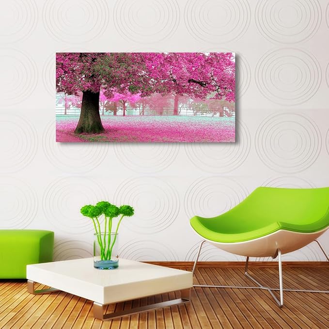 Tree of Life Wall Art Canvas Prints Natural Landscape Pictures Home Decor Pink and Green Paintings for Living Room Bathroom Bedroom Kitchen Decorations 24x48 Wooden Framed Artwork Easy Hanging
