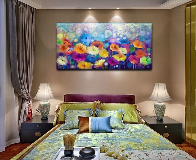 OKEXCKK Colorful Floral Canvas Wall Art for Living Room - Abstract Painting Picture Print for Bedroom, Large Flower Artwork Wall Decor