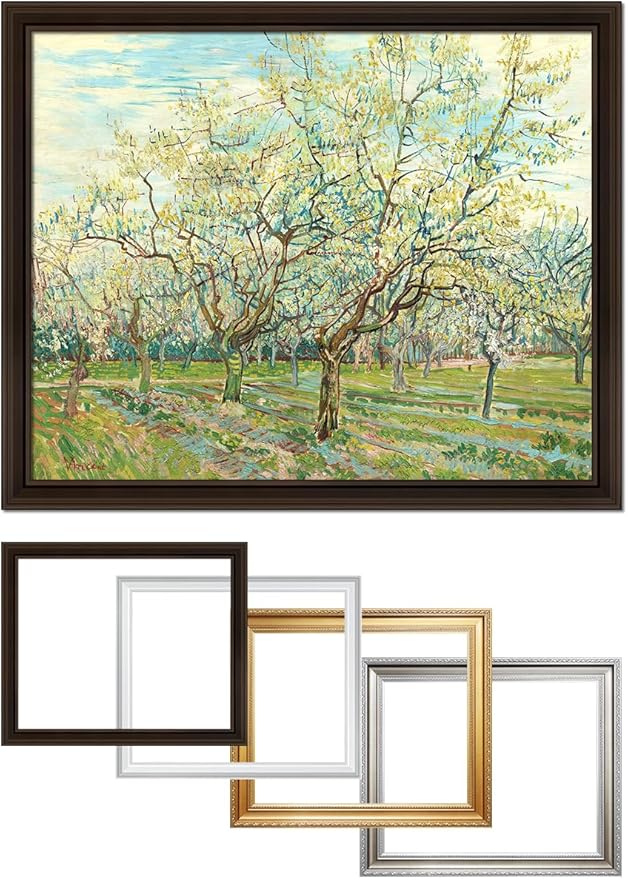 DECORARTS - The White Orchard, Vincent Van Gogh Art Reproduction. Acid Free Cotton Canvas Giclee Print w/Bronze Frame&Mat for Wall Decor.