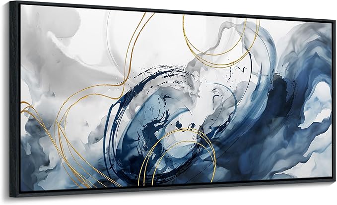 Mofutinpo Large Framed Canvas Art Wall Art Blue Abstract Wall Decor Modern Home Decor Office Wall Decor Home Decorations for Living Room Minimalist Bedroom Artwork 29×58in