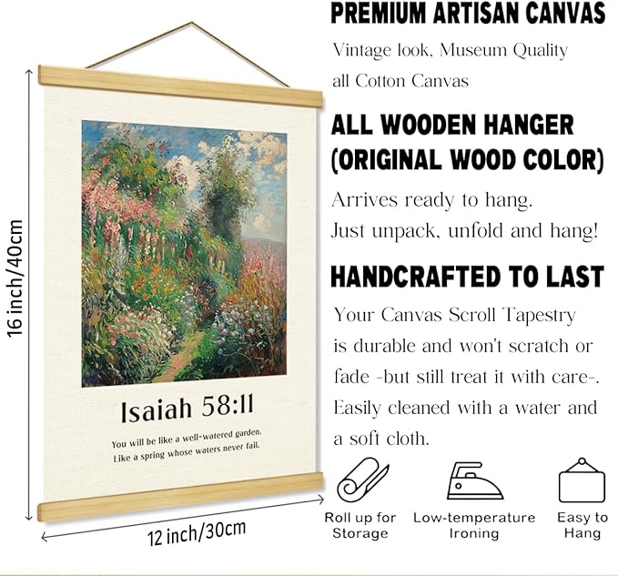 Vintage Christian Canvas Poster, Isaiah 58:11 Canvass Poster Wood Hanger, Christians Wall Art, Bible Verse Posters, Modern Canvas Posters Decors, Home Decor Accent, Christian Gift