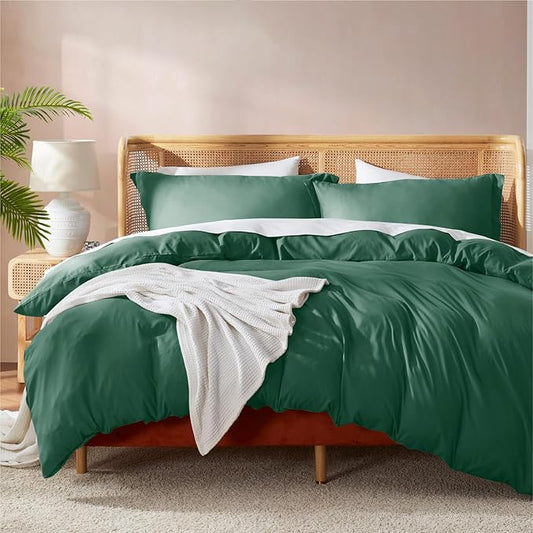 Nestl Dark Green California King Duvet Cover Sets - Soft Double Brushed Cal King Duvet Cover, 3 Piece, with Button Closure, 1 Duvet Cover 104x98 inches and 2 Pillow Shams