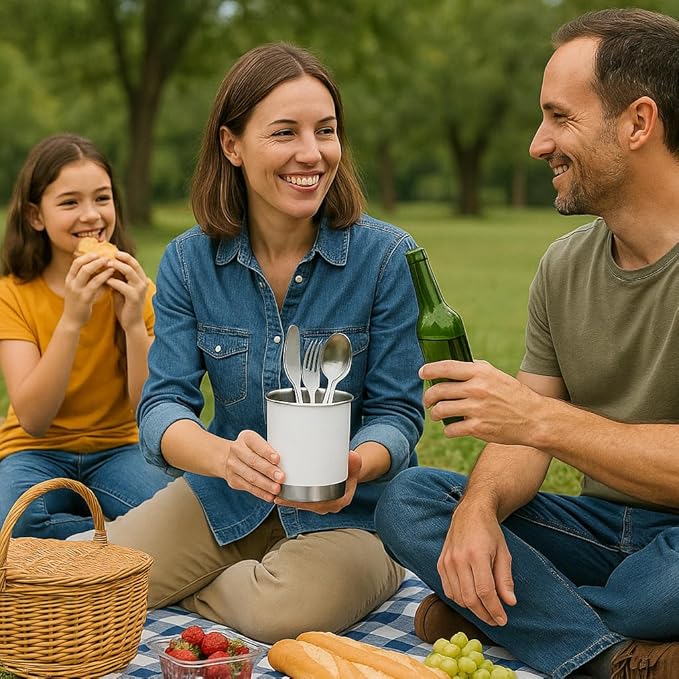 Creative Home Stainless Steel Utensil Holder– 6.3" Large Cooking Tool Organizer for Kitchen Decor and Countertop Storage, Stable Anti-Tip Design, Durable Powder-Coated Finish, White