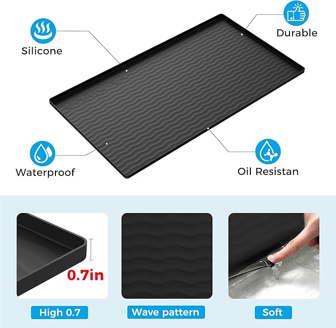 URMONA 19'' x 12'' Waterproof Silicone Under Sink Mat Cabinet and Counter Protector, Shelf Liner for Kitchen and Bathroom, Storage and Organizers, Litter Mat, Pet Cat Puppy Essentials（Light Cream）
