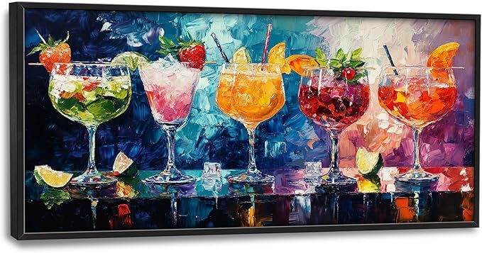 Olivine Large Wall Art, Cocktail Pictures Wall Decor, Colorful Cocktail Paintings, Liquor Canvas Prints, Framed Artwork for Bar Bathroom Bedroom Living Room Office Home Decoration 60"x30"
