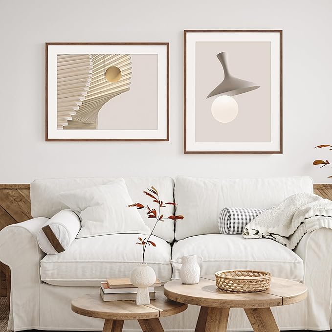 Oak Wood Picture Frame 22x28, 22 x 28 Poster Frame for Wall, 22"x28" Wood Frames Photo Frames in Walnut, Tempered Real Glass, 22x28 Frame with Mat for 18x24 (Walnut, 2 Pack)