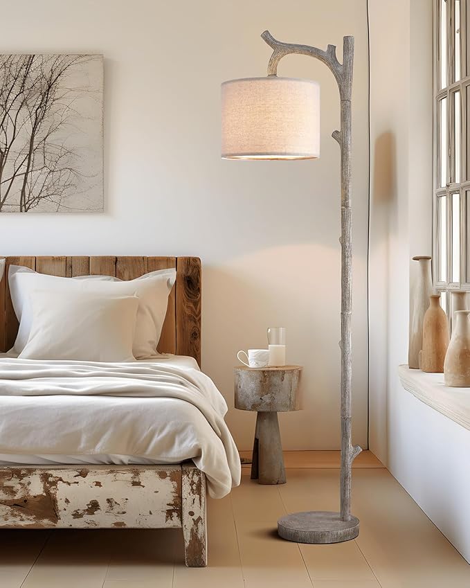 OYEARS Rustic Farmhouse Tree Trunk Floor Lamp Classic Country Wood Grain Resin Vintage 61.25" Standing Floor Lamp Retro Decorative Lamp for Bedroom Living Room Office