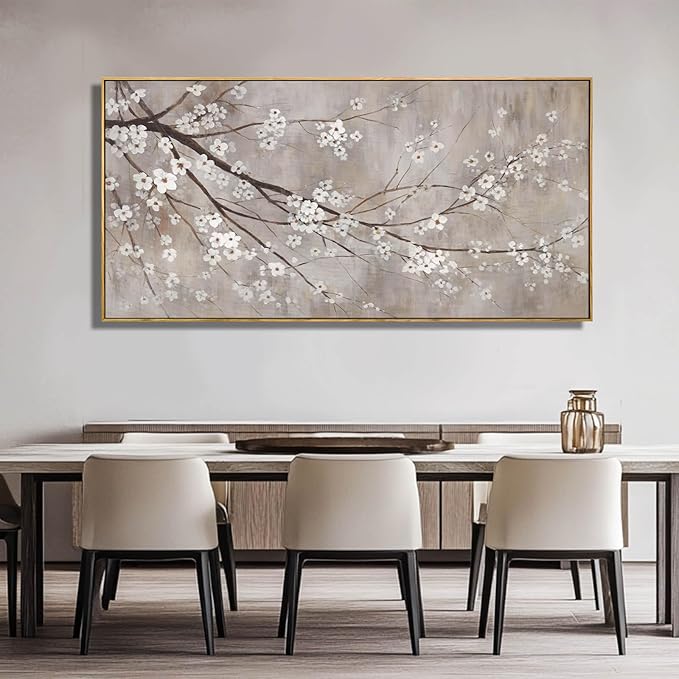XIANSHOU Plum blossom Wall Decor White Flowers Painting on Canvas Nature Wall Art for Bedroom 24"x 48" Wall Decorations for Living Room Office