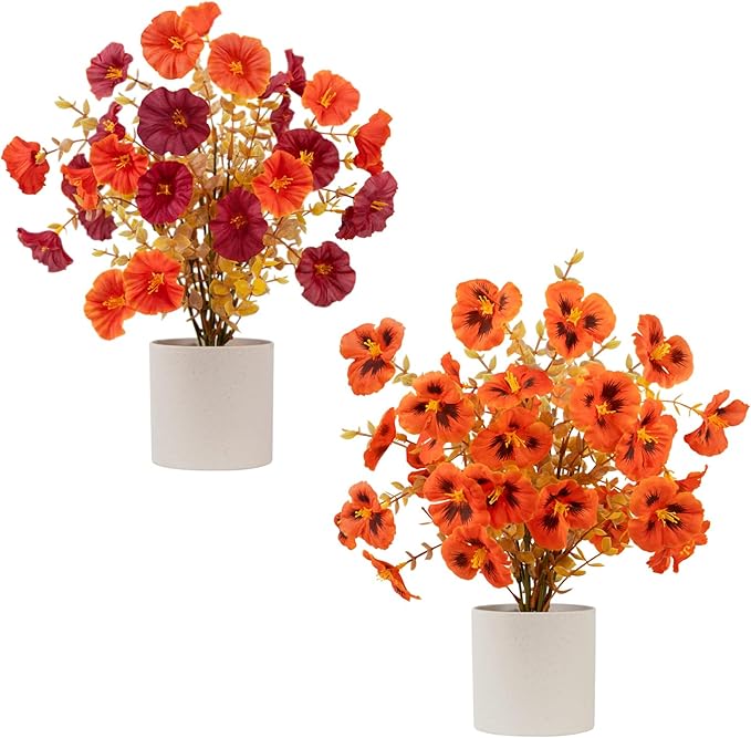 Uieke 2 Pack Fall Artificial Flowers Indoor, 12" Fall Potted Plants with Faux Mums, Fall Decorations for Home Centerpieces Table Thanksgiving