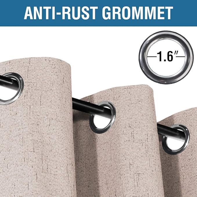 H.VERSAILTEX 100% Blackout Curtains for Bedroom 108 Inches Long Grommet Linen Face Full Light Blocking Curtain Drapes for Living Room Thermal Linen Look Curtains 2 Panels Set, 52" W x 108" L, Natural