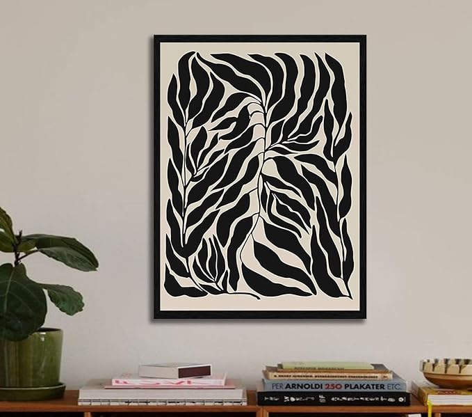 3Pcs Framed Canvas Wall Art Paintings Modern Botanical Prints Abstract Floral Posters Black and White Gallery Wrap Artwork for Living Room Bedroom Bathroom Office 16x24Inch