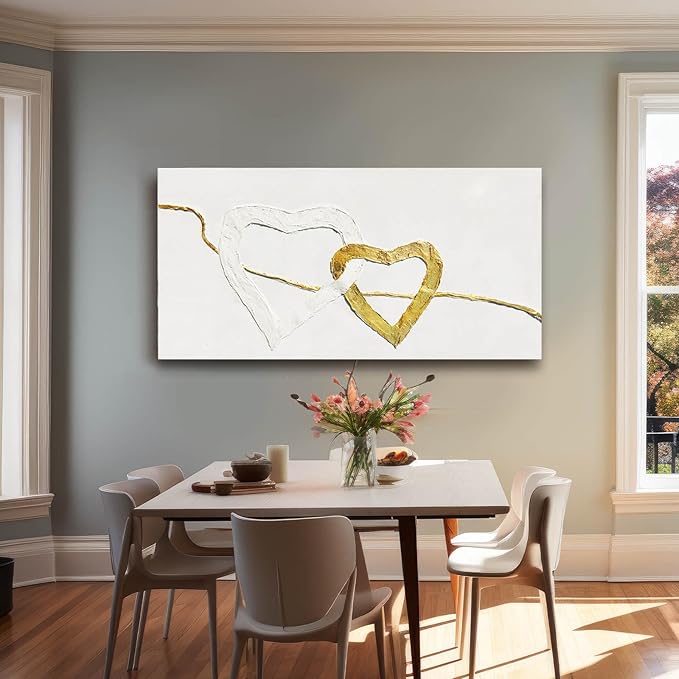 GAIDUOMAI Abstract Wall Canvas Art Love Heart Modern Artwork Minimalist Room Decor Gold Line Prints for Office Home Hotel 24"x48" Ready to Hang
