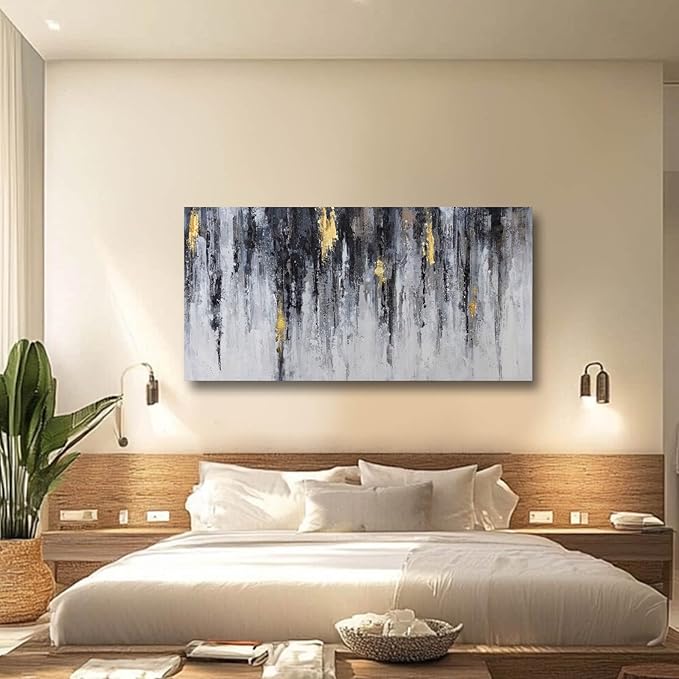 GAIDUOMAI Black and White Abstract Wall Decor Gold Foil Canvas Wall Art Graffiti Art Work Wall Pictures for Living Room Home Office 29"x58" Large Size