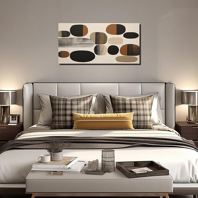 Prepeyssee Large Brown Abstract Wall Art for Living Room Geometry Black Boho Artwork for Bedroom Office Kitchen Modern Canvas Prints 20"x40"