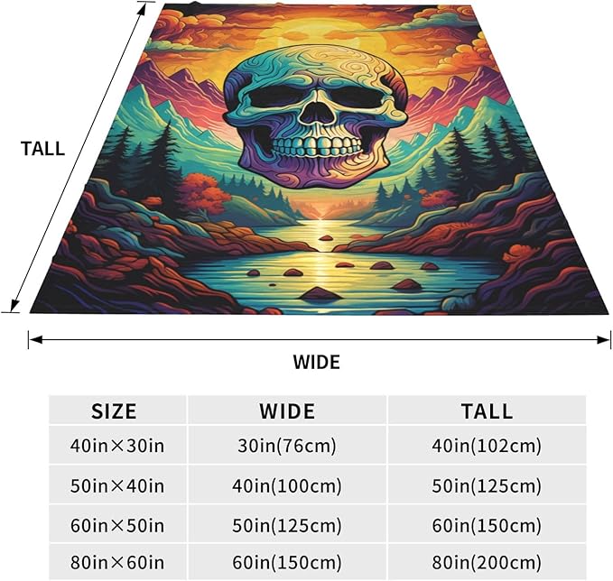 Skull Blanket Gifts for Adults Kids Sugar Skull Gothic Skeleton Flannel Throw Blankets Soft Fuzzy Lightweight for Home Decor Couch Bed Sofa 50x40 Inches