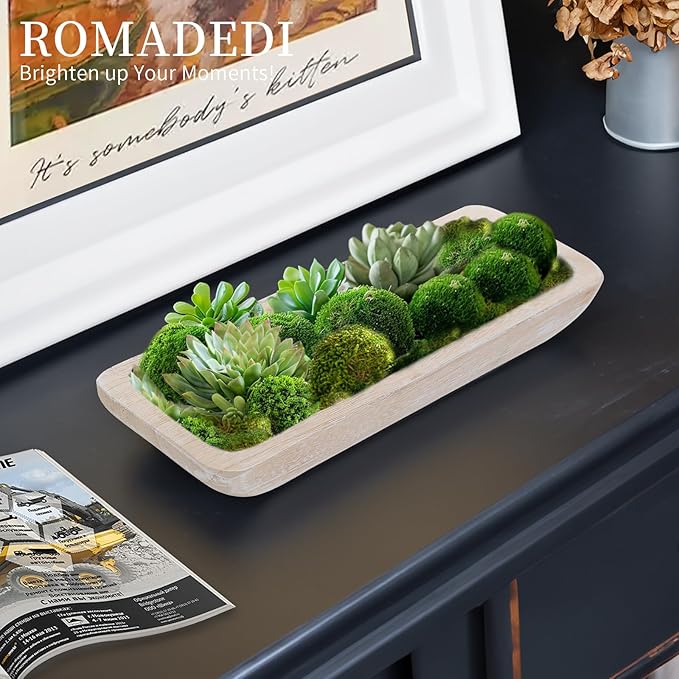 Romadedi Decorative Bowls for Home Decor - 16" Wooden Dough Bowl for Decor, Large Wood Bowl for Kitchen Table Centerpieces Long Narrow Wooden Tray for Dining Table Whitewashed