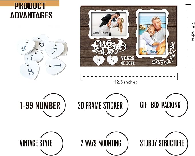 We Still Do Double Picture Frame Holds 4X6 Inches and 3.5X5 Inches,1-99 Years of Love Anniversary Wedding Marriage Blessing Gifts for Couples