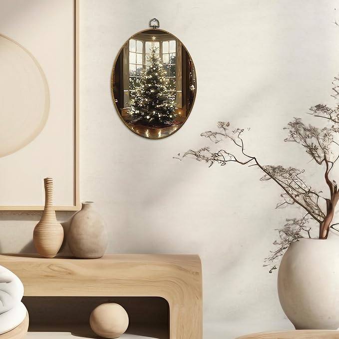 CUANFDDSF Vintage Christmas Tree Oval Wall Art Decor, Magical Cottagecore Winter Xmas Tree Holiday Wall Hanging Decor, Cozy Christmas Framed Canvas Prints for Home Bedroom Living Room, 8.6x11.4 Inch