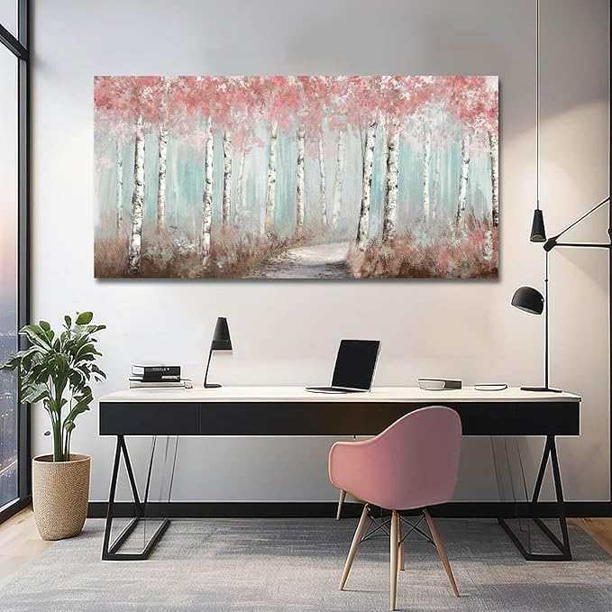 Botanical Wall Art for Girls Room Pink Tree Wall Decor Plant Pictures Wall Art Bedroom Decor for Women Graffiti Wall Paintings Living Room Home Decoration 20"x 40"