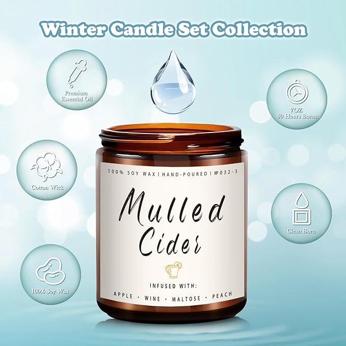 Mulled Cider Candle - Holiday Scented Candle for Home - Winter Christmas Gifts
