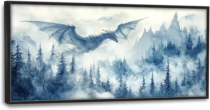 Flintis Large Dragon Framed Wall Art Forest Dragon Pictures Wall Decor Abstract Fantasy Wild Animal Canvas Painting Print Artworks Decor Framed for Living Room Bathroom Master Bedroom 60L X 30W