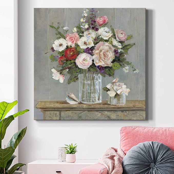 Wexford Home Square Premium Gallery Wrapped Canvas Flower Multicolor Wall Art Abstract Floral Romance Modern Pictures Print for Home Office, Ready to Hang, cottage collection, 24x24