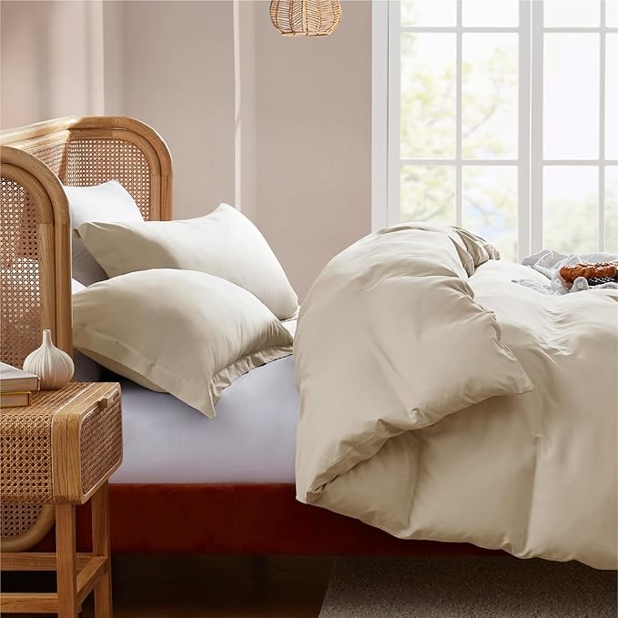 Nestl Beige Cream California King Duvet Cover Sets - Soft Double Brushed Cal King Duvet Cover, 3 Piece, with Button Closure, 1 Duvet Cover 104x98 inches and 2 Pillow Shams