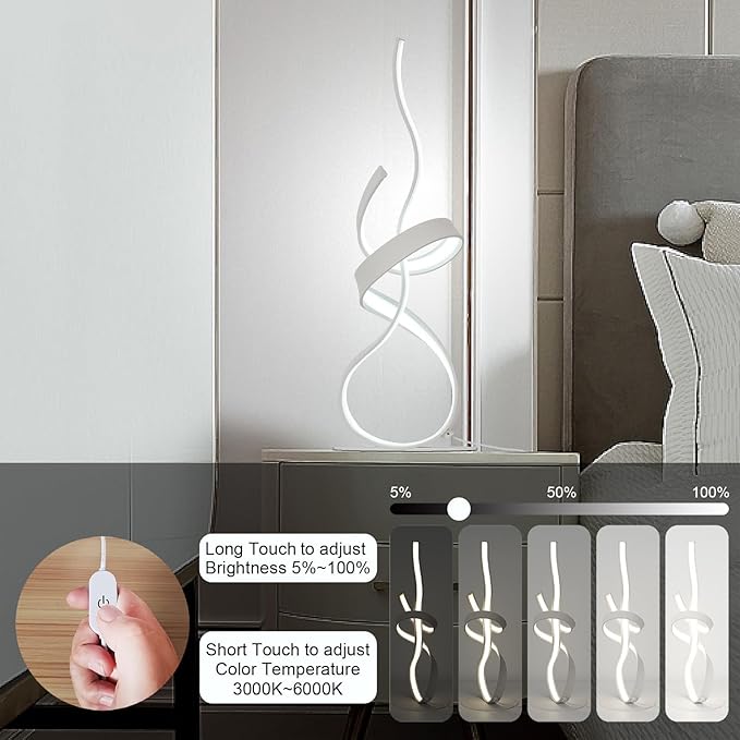 22inch 24W 2700LM Modern 3 Color Touch Dimmer LED Table Lamps with Remote Control for Bedroom, Living Room, Office, and Gaming Setup, Unique Gift Idea(White Seaweed)