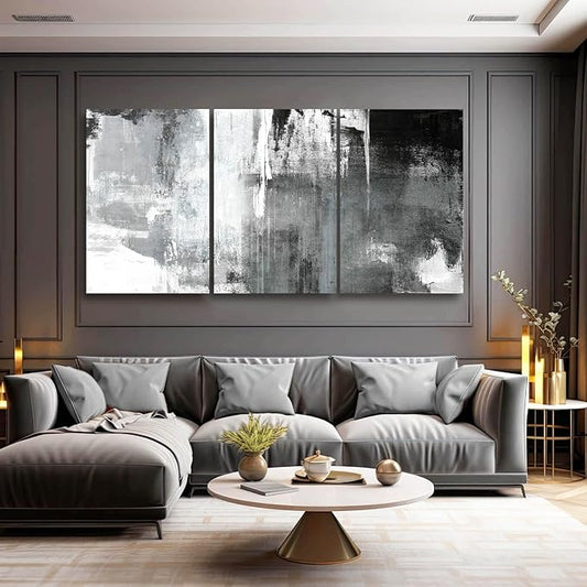 Kureful Extra Large Wall Art for Living Room Black Wall Decor White Wall Decorations Abstract Artwork Oversize Paintings Pictures for Home Office 24"x 36"x 3 Pieces