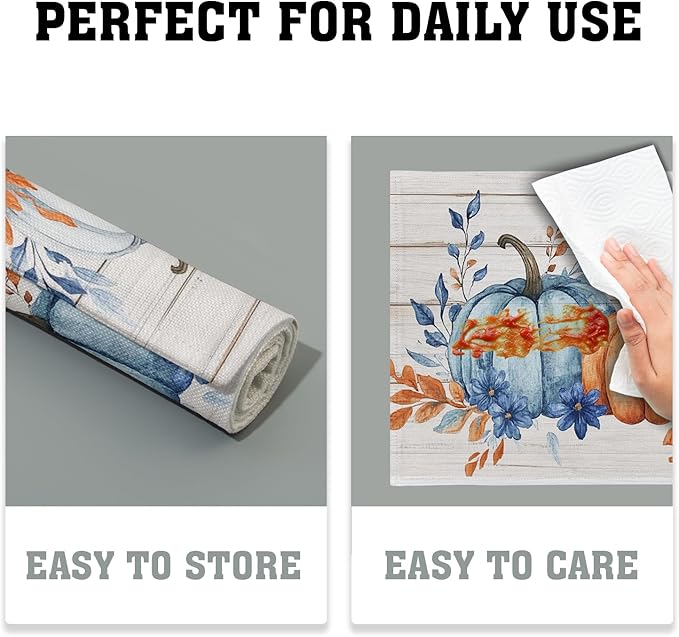 Fall Placemats 12×18 Inches Set of 4 Blue Orange Pumpkin Thanksgiving Festival Indoor Kitchen Dining Table Place Mats for Home Party Decoration