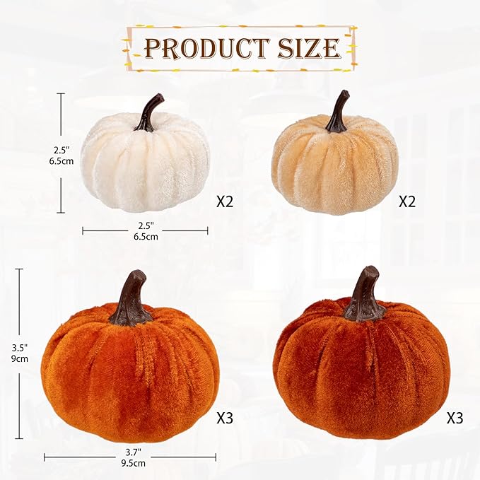 Briful Fall Pumpkins Decoration for Home, 10PCS Assorted Velvet Pumpkins Small Fake Pumpkins for Autumn Harvest Thanksgiving Halloween Party Table Centerpiece Decoration(Beign/Brown/Orange)