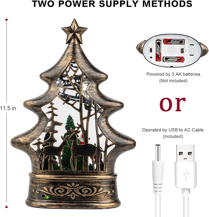Christmas Snow Globe Lantern Water Glittering Santa's List with Music& Timer, USB Lined/Battery Operated Lighted Lantern for Christmas Festival Decoration Gifts （Santa）