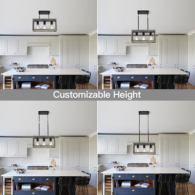 Farmhouse Light Fixtures,3-Light Dining Room Light Fixture,Industrial Metal Kitchen Ceiling Lighting Over Island, Chandelier for Dining Table Kitchen Sink,Oak Wood Finish