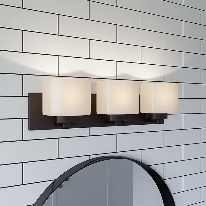 Design House Dove Creek Vanity Light, Dimmable, Frosted Glass, 3 Lights, Bathroom, Matte Black, 24 in x 6 in x 6.5 in, Item 588418