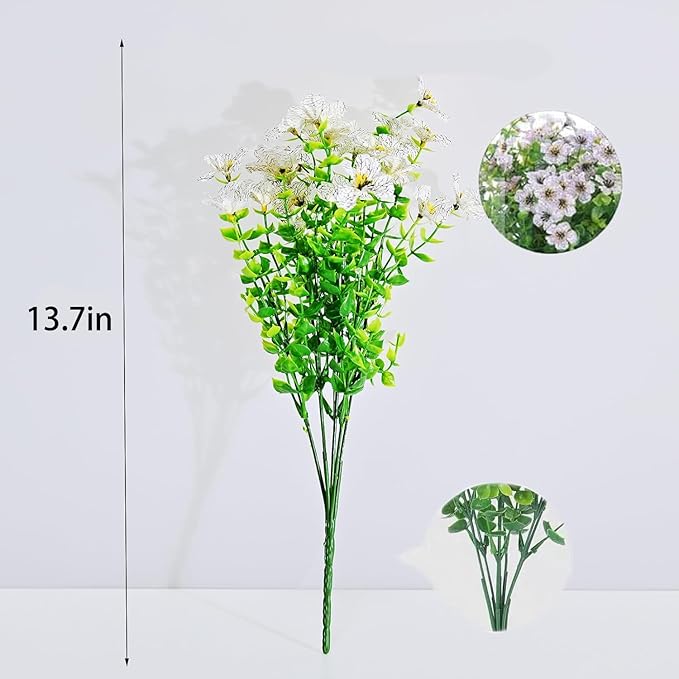 LADADA Outdoor Plant Flowers,8 Bundles of Fake Silk White Daisies, UV Resistant, Outdoor Porch, Home Courtyard, Garden Decoration(White)