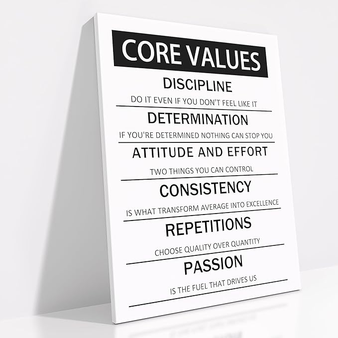 Wall Art Core Values Posters Printed on Canvas Inspirational Motivation Entrepreneur Quotes Artwork Modern Inspiration Posters Home Painting Frame for Living Room Decor Ready to Hang [30''W x 40''H]