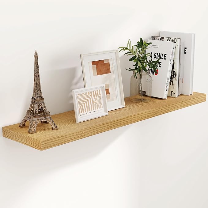 48 Inch Floating Shelves, 9.3 Inch Deep Floating Shelf for Wall, Rustic Wood Wall Shelves 48 x 9.3 x 1.5, Large Bathroom Shelf 48 Inch Long, Deep Shelves for Kitchen, Bedroom, Living Room, Oak Color