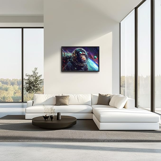 Framed Large Monkey Astronaut Wall Art, Oversized Chimpanzee Spacemen Wall Decor for Living Room, Outer Space Canvas Painting Pictures Modern Artwork for Living Room Bedroom Office 36"x24"