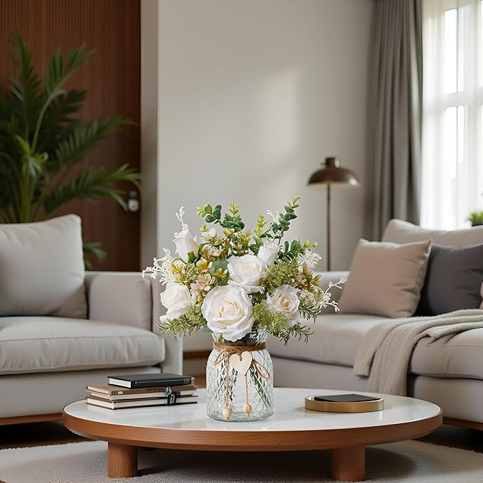 Fake Flowers in Vase,Faux Flowers for Vase,Artificial Silk Roses,Dining Table Centerpiece Decor,Flower Arrangements for Home Decor,Kitchen Decor