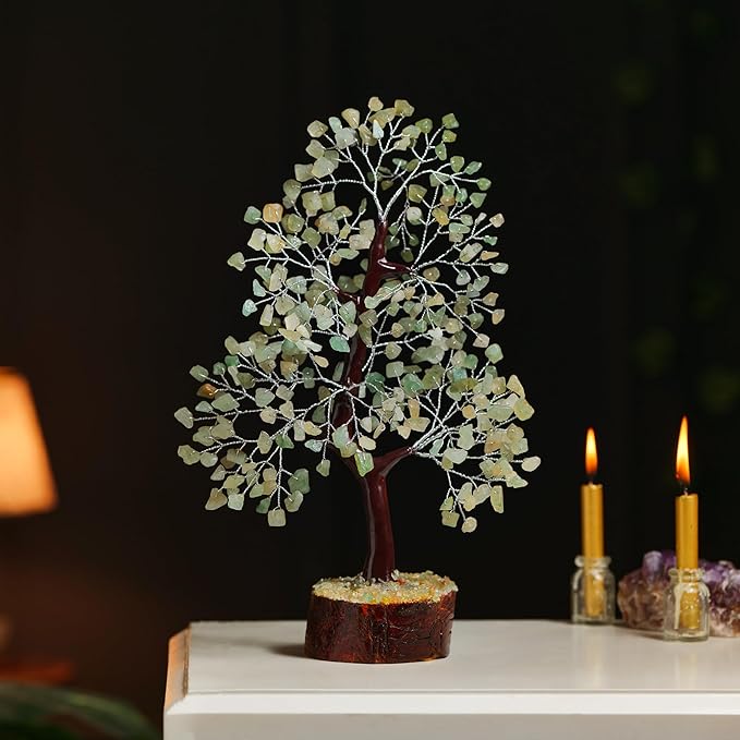 Green Jade Stone Money Tree | Tree of Life | Energy Healing Stones | Feng Shui Bonsai | Reiki Crystal Healing | Good Luck | Chakra Tree | Spiritual | Crystal Gifts | Office Home Decor