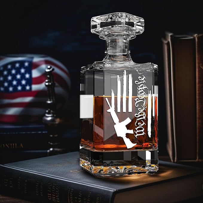 FURSARCAR Dad Men Gifts for Birthday, Gun Whiskey Decanter Set with 2 Glasses, Unique Cool Mens Fathers Birthday Gift from Daughter Son, Personalized Xmas Retirement Present Decanter Sets for Man