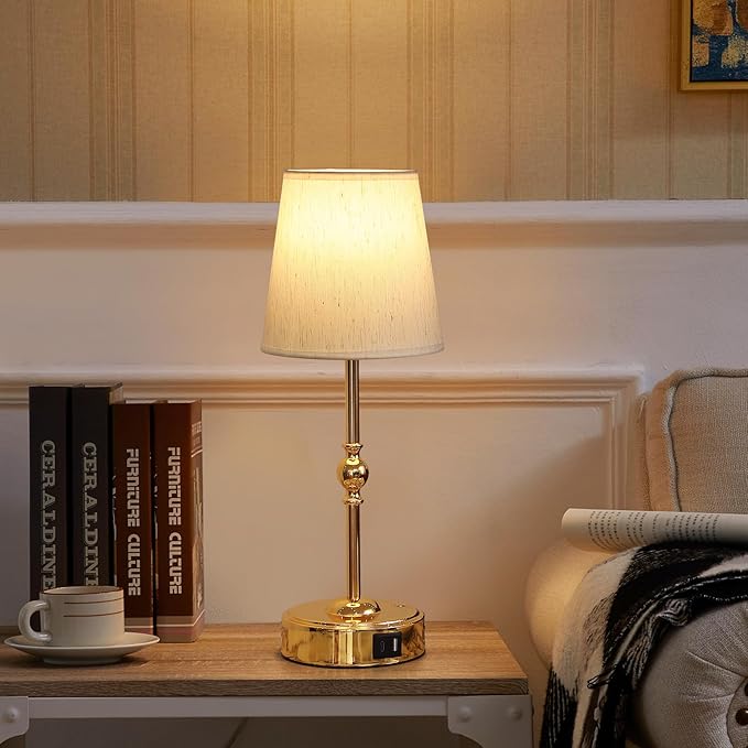 Bedside Table Lamp for Bedroom with 2 USB Charging Ports Minimalist Modern Small Gold Nightstand Lamp 3-Way Dimmable Touch Desk Lamp for Living Room Home Office Dorm,LED Bulb Included