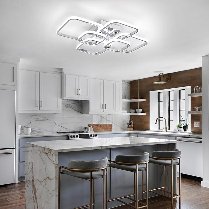 31.5" Modern LED Ceiling Light 6-Square Dimmable Ceiling Light Fixtures with Remote 3000K-6000K Chrome Close to Ceilings Lamp 60W Flush Mount Ceiling Lamp for Living Room, Bedroom